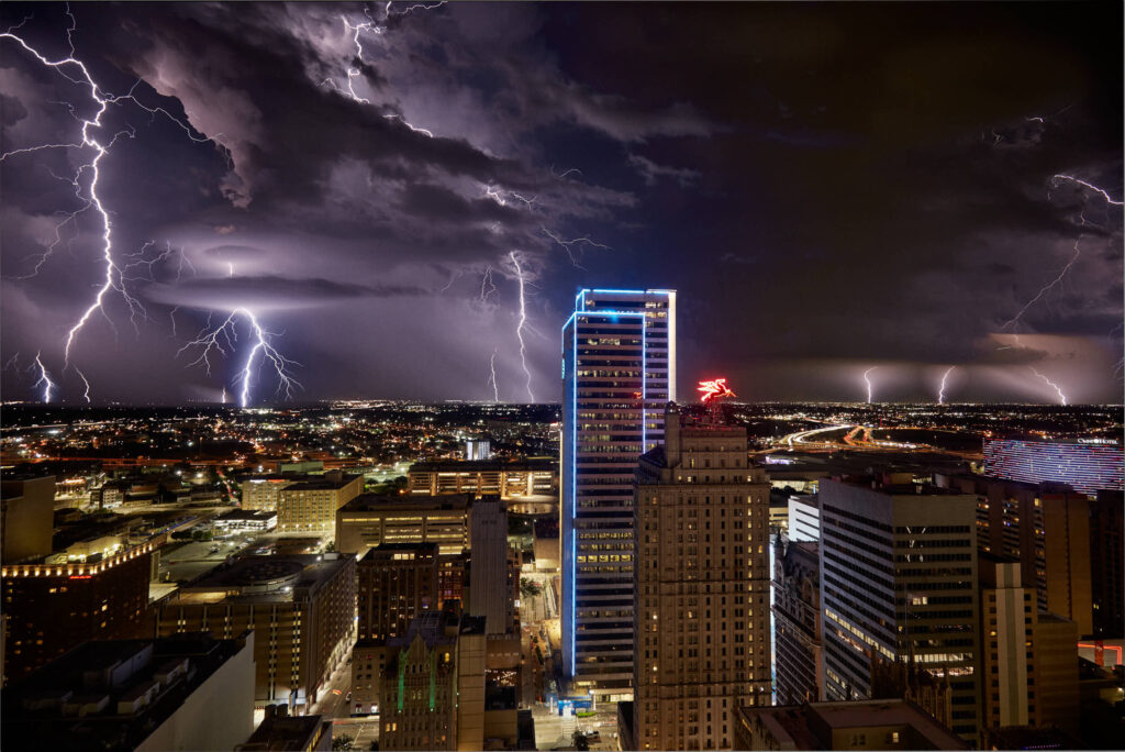 Lighting storm captured in downtown Dallas Texas
