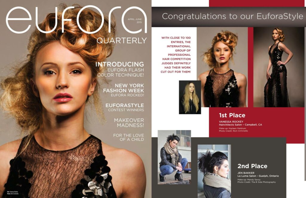 tear sheets from Eufora magazine depicting the results of a creative collaboration
